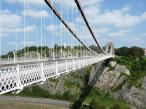Side view showing part of Clifton Suspension Bridge over The River Avon in England.